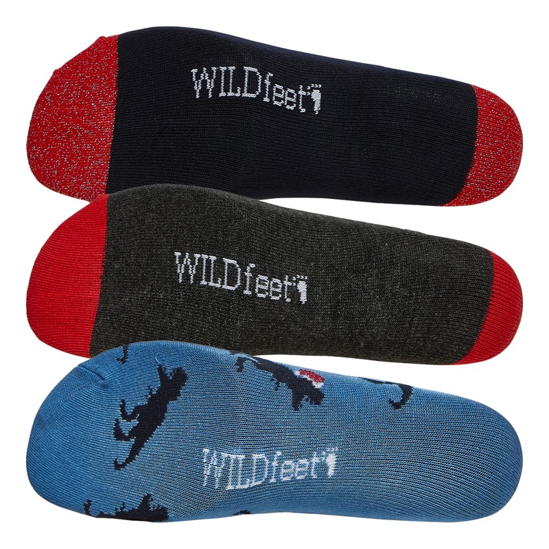 Wildfeet Mens Dino In a Xmas Hat Three Pack Bamboo Socks Boxed Gift Set Assorted