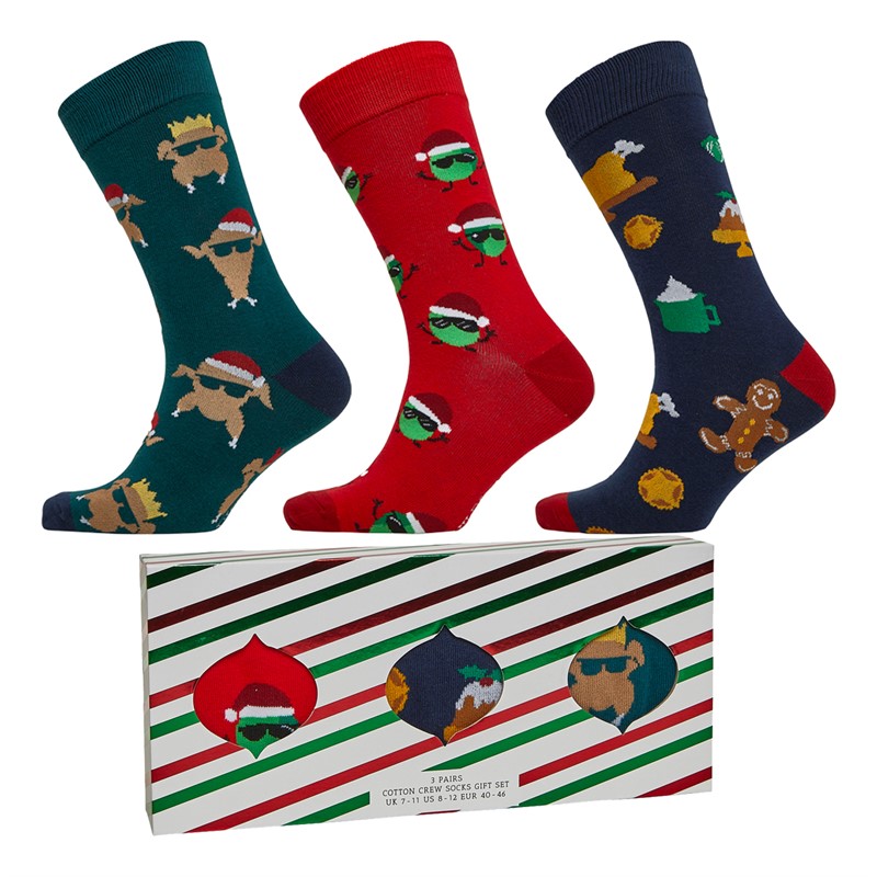 Wildfeet Mens Dancing Food Christmas Three Pack Socks Boxed Gift Set Assorted