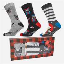 Wildfeet Mens Dog Holding Xmas Cracker Three Pack Bamboo Socks With Gift Box Assorted