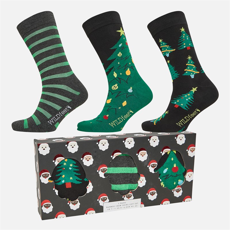 Wildfeet Mens Christmas Trees Three Pack Bamboo Socks With Gift Box Assorted