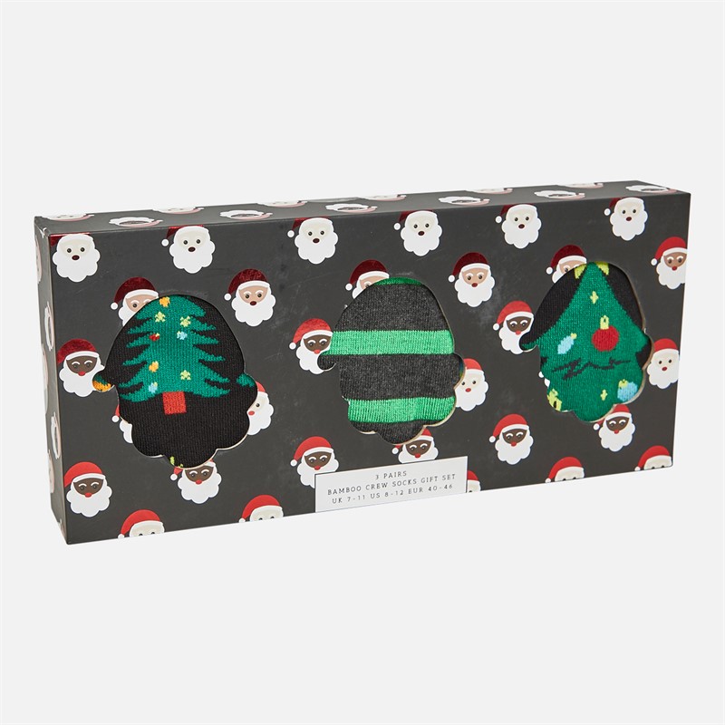 Wildfeet Mens Christmas Trees Three Pack Bamboo Socks With Gift Box Assorted