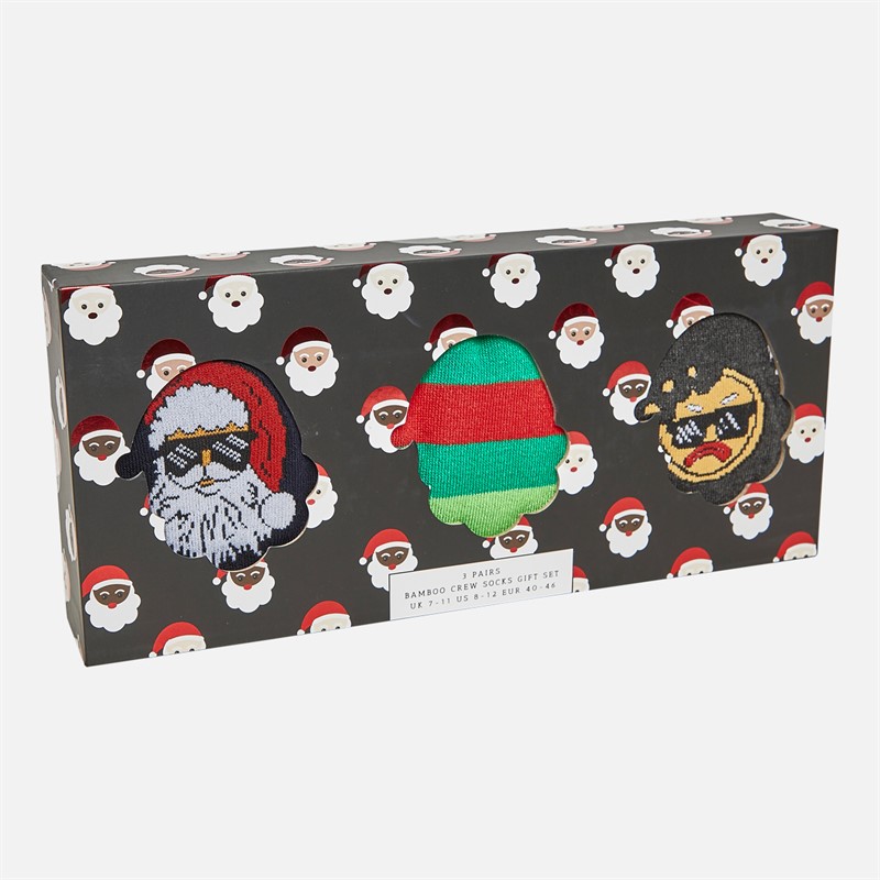 Wildfeet Mens Santa In Glasses Three Pack Bamboo Socks With Gift Box Assorted