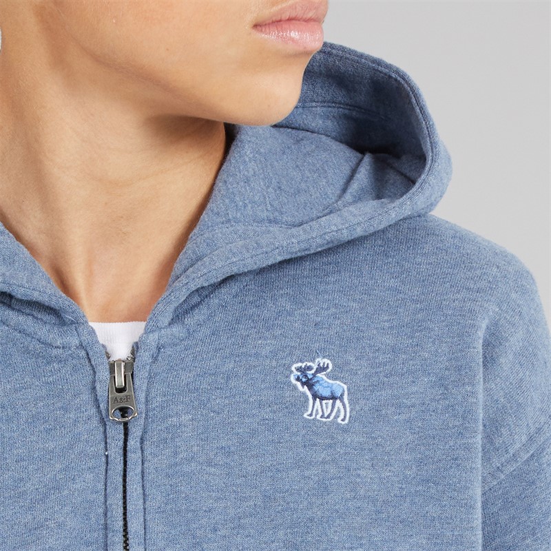 Abercrombie & Fitch Boys Essentials Full Zip Hoodie Vintage Indigo Heather Anf Vintage Indigo Heather