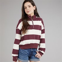 Abercrombie & Fitch Girls Quarter Zip Preppy Sweatshirt Fig