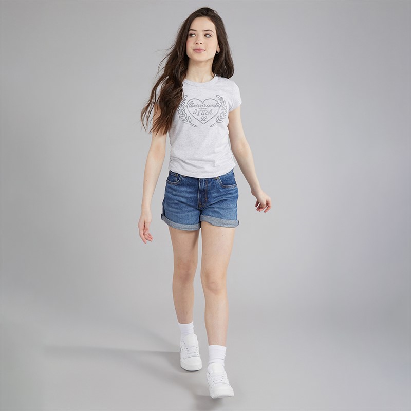 Abercrombie & Fitch Girls Laurel Heart T-Shirt Anf Light Grey Heather
