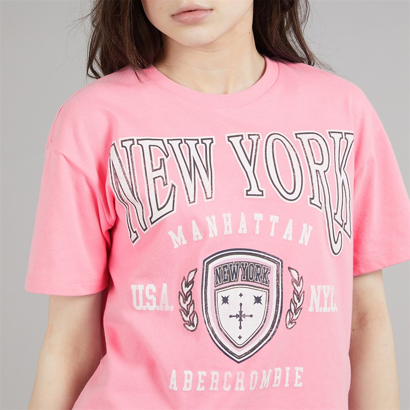 Abercrombie & Fitch Girls New York Crest T-Shirt Begonia Pink