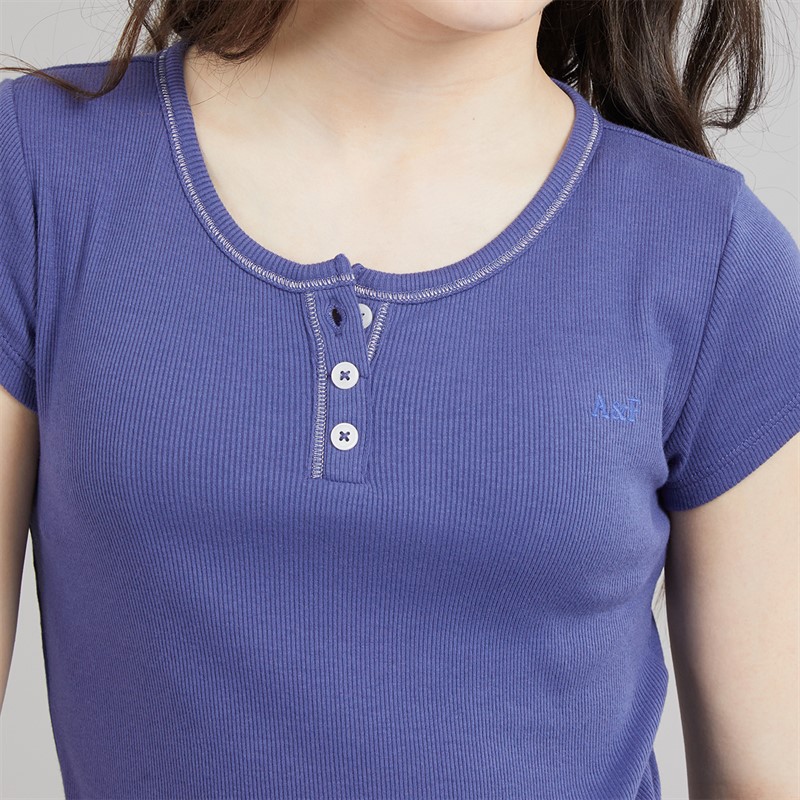 Abercrombie & Fitch Girls Essential Henley T-Shirt Skipper Blue