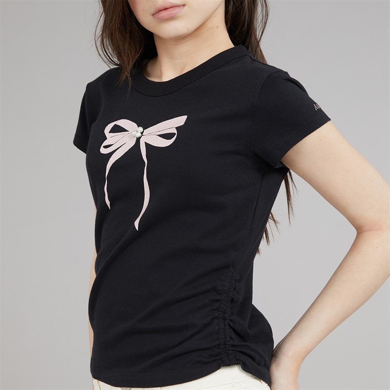 Abercrombie & Fitch Girls Pearl Bow Ruched T-Shirt Anf Anthracite