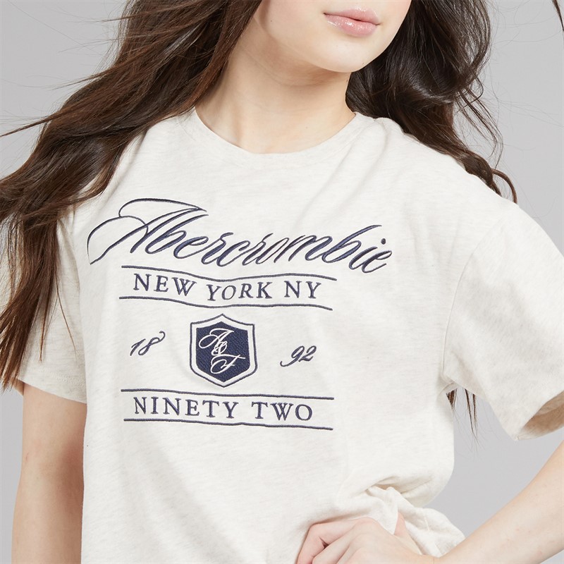 Abercrombie & Fitch Girls Crest T-Shirt Anf Oatmeal Heather