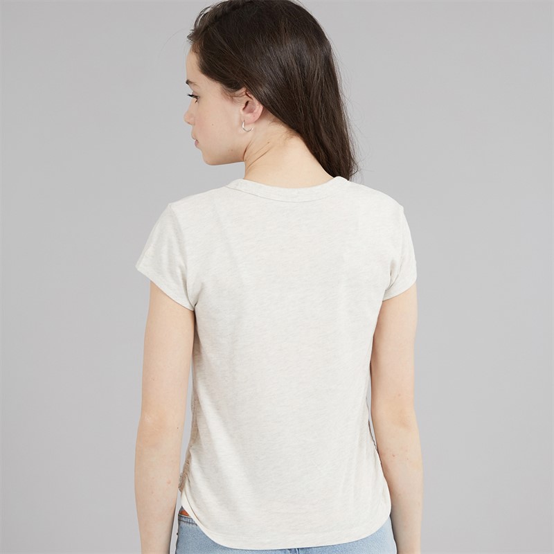Abercrombie & Fitch Girls Pearl Bow Ruched T-Shirt Anf Oatmeal Heather