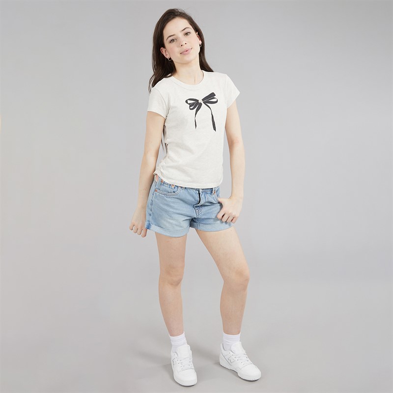Abercrombie & Fitch Girls Pearl Bow Ruched T-Shirt Anf Oatmeal Heather