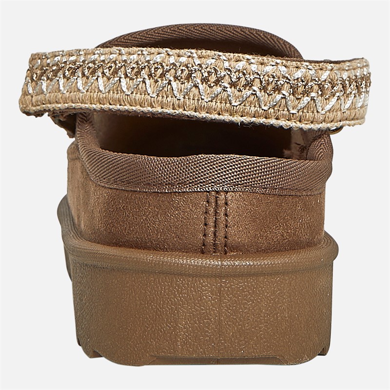 KRUSH Womens Aztec Slingback Slippers Khaki