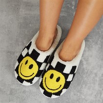 KRUSH Womens Smiley Mule Slippers Black/White Check