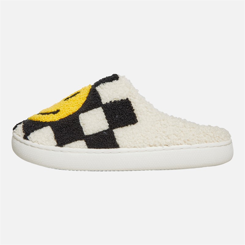 KRUSH Womens Happy Face Mule Slippers Black/White Check