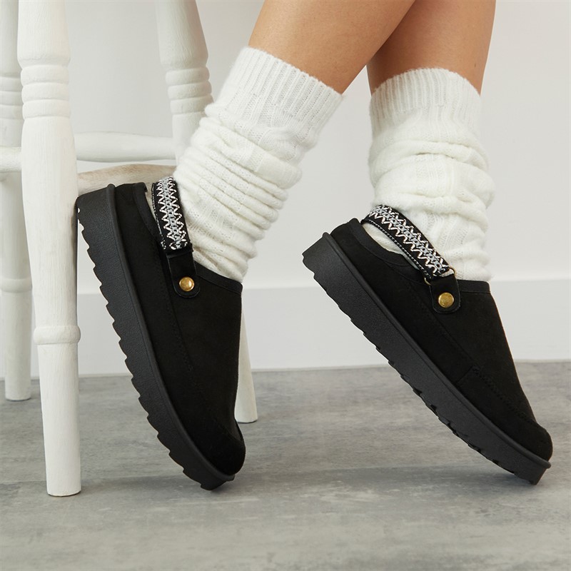 KRUSH Womens Aztec Slingback Slippers Black - Size 3