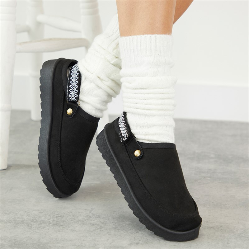 KRUSH Womens Aztec Slingback Slippers Black