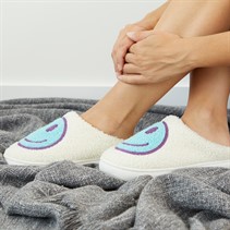 KRUSH Womens Smiley Mule Slippers White/Pale Blue