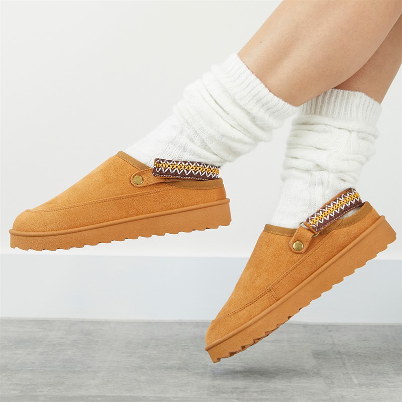 KRUSH Womens Aztec Slingback Slippers Chestnut