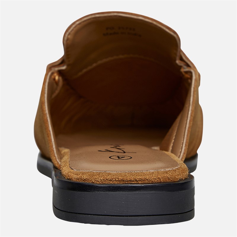 KRUSH Womens Leather Loafer Mules Tan