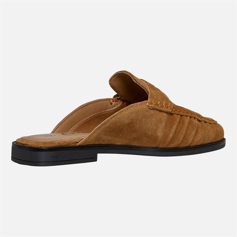 KRUSH Womens Leather Loafer Mules Tan