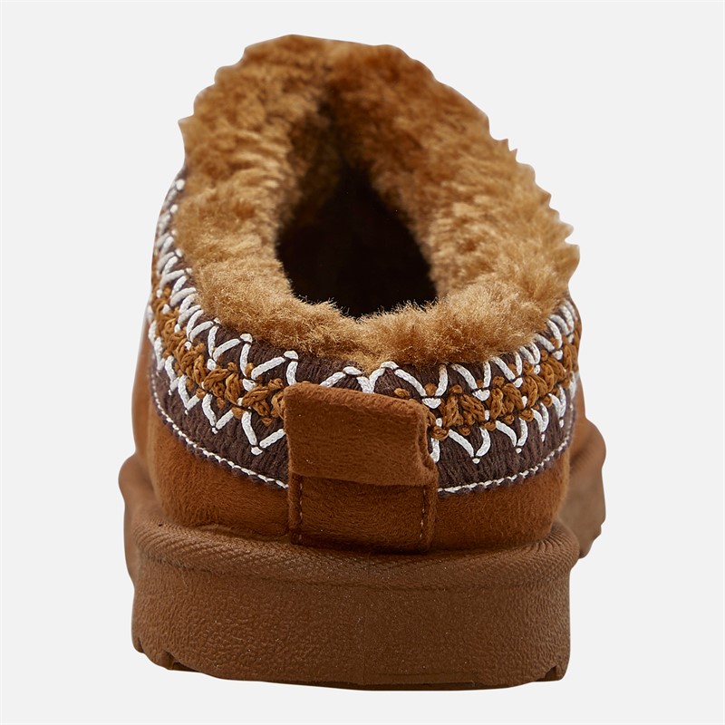 KRUSH Girls Aztec Slippers Chestnut