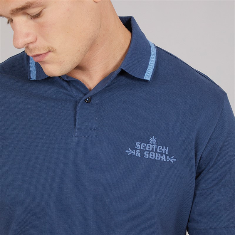 Scotch & Soda Mens Pique Short Sleeve Polo Shirt Navy