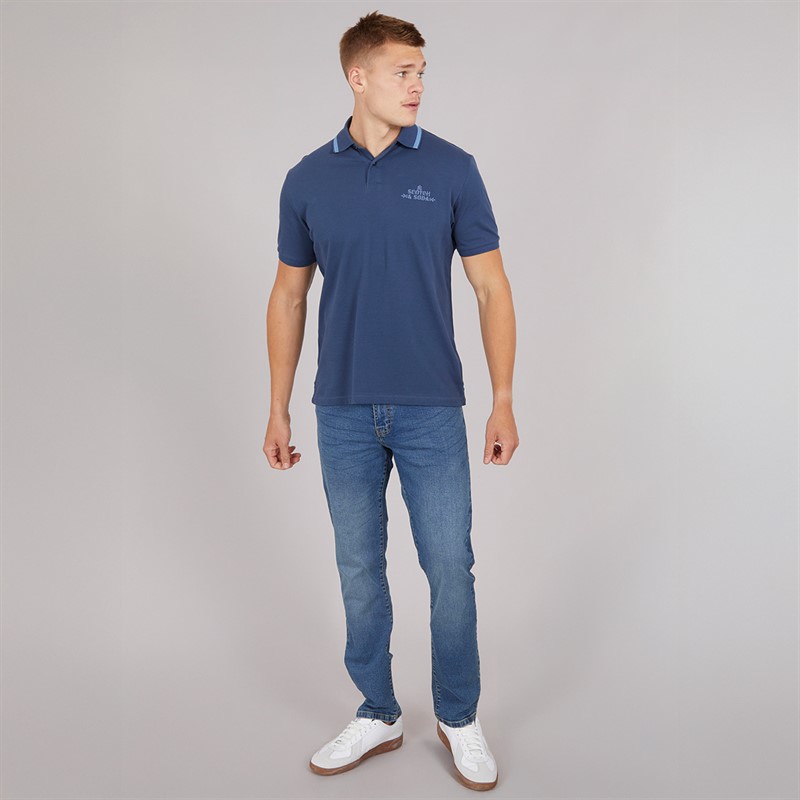 Scotch & Soda Mens Pique Short Sleeve Polo Shirt Navy