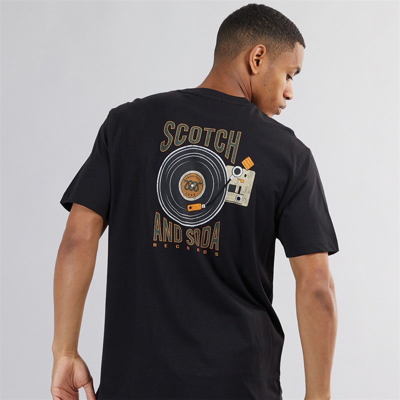 Scotch & Soda Mens Short Sleeve Graphic T-Shirt Black Grey - Size S