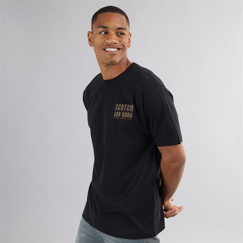 Scotch & Soda Mens Short Sleeve Graphic T-Shirt Black Grey