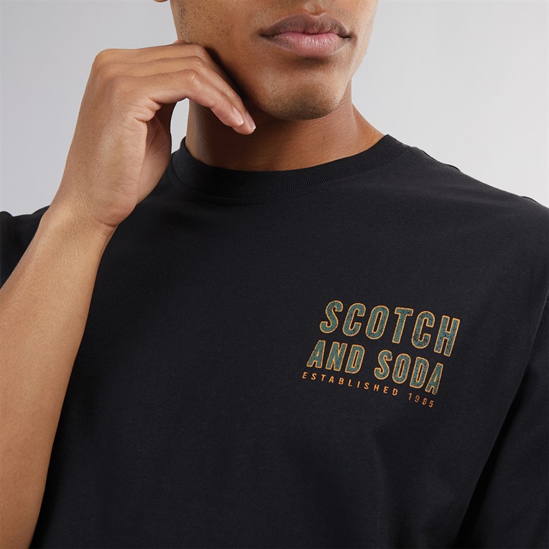 Scotch & Soda Mens Short Sleeve Graphic T-Shirt Black Grey