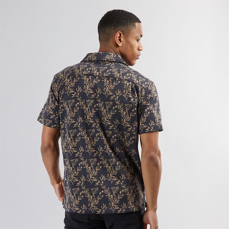 Scotch & Soda Mens Berry Jacquard Knitted Camp Short Sleeve Shirt Charcoal