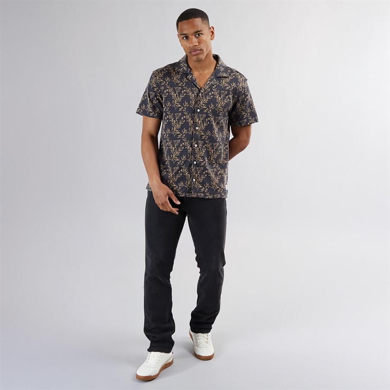 Scotch & Soda Mens Berry Jacquard Knitted Camp Short Sleeve Shirt Charcoal