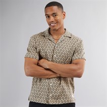 Scotch & Soda Mens Diamond Jacquard Knitted Camp Short Sleeve Shirt Light Pastel Brown