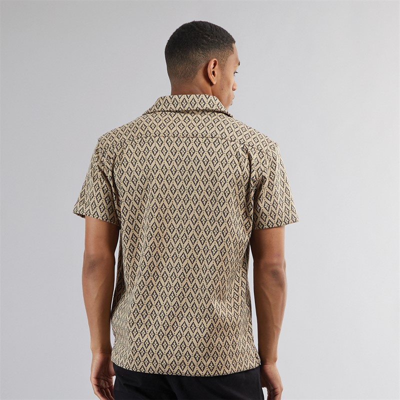 Scotch & Soda Mens Diamond Jacquard Knitted Camp Short Sleeve Shirt Light Pastel Brown