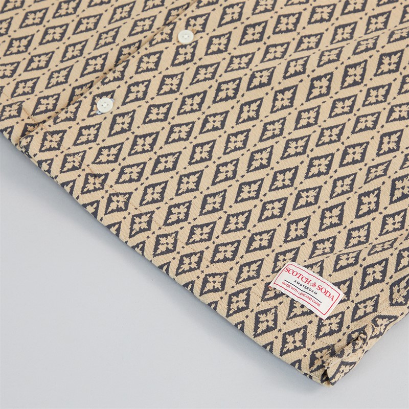 Scotch & Soda Mens Diamond Jacquard Knitted Camp Short Sleeve Shirt Light Pastel Brown