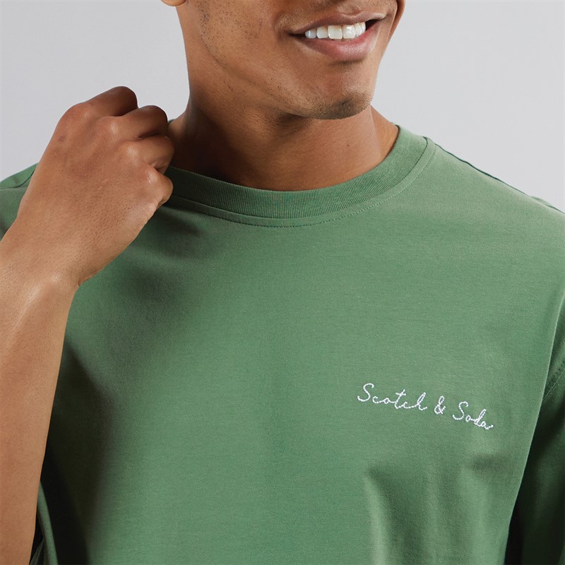 Scotch & Soda Mens Short Sleeve Graphic T-Shirt Medium Green