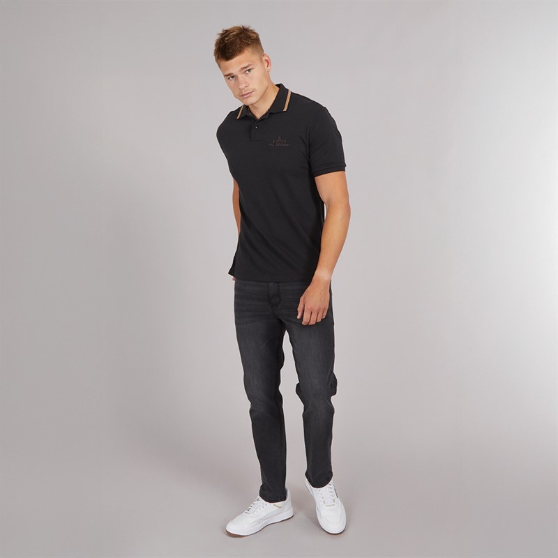 Scotch & Soda Mens Pique Short Sleeve Polo Black Grey