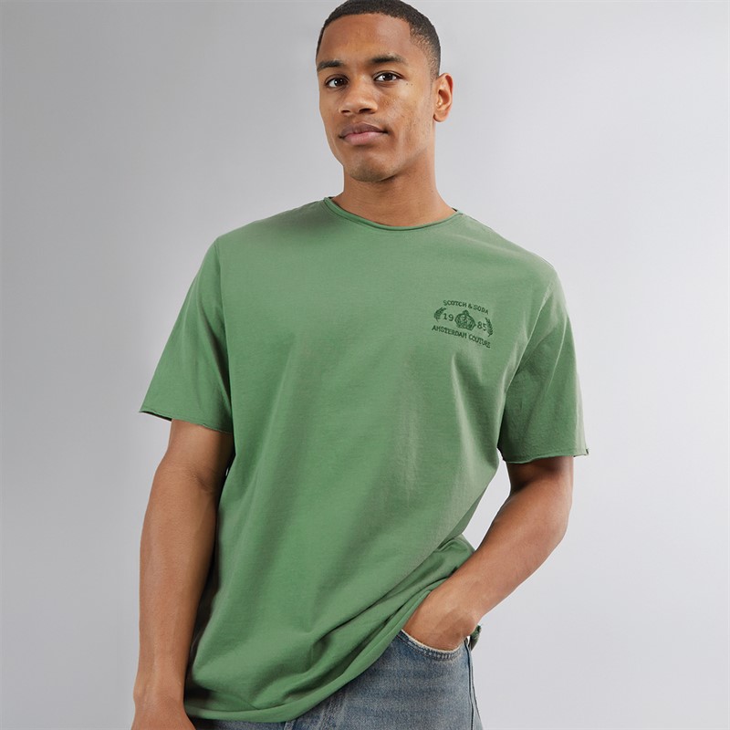 Scotch & Soda Mens Short Sleeve Roll Neck T-Shirt Medium Green - Size M