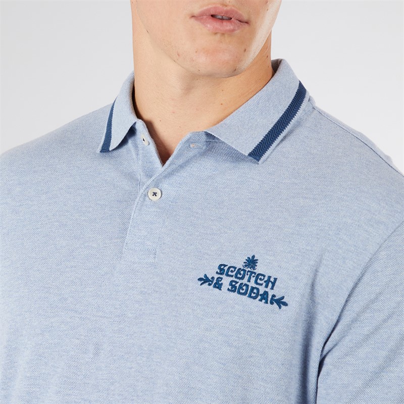 Scotch & Soda Herren Piqué Polo Himmelblau / Zinn