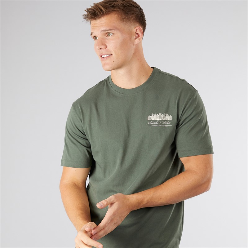 Scotch & Soda Herren Grafik T-Shirt Olive / Khaki