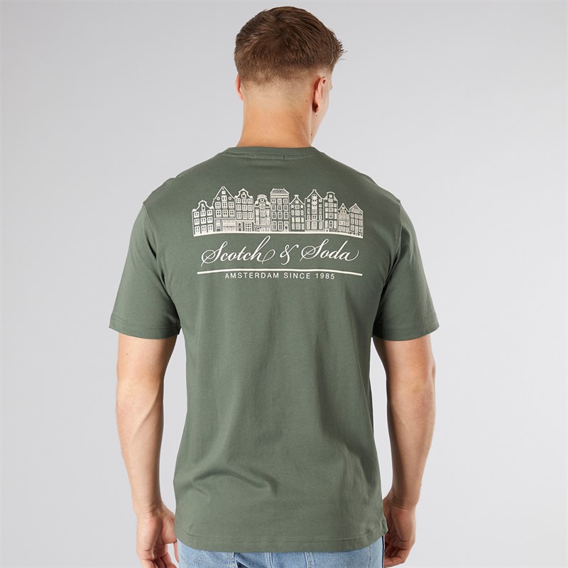 Scotch & Soda Herren Grafik T-Shirt Olive / Khaki