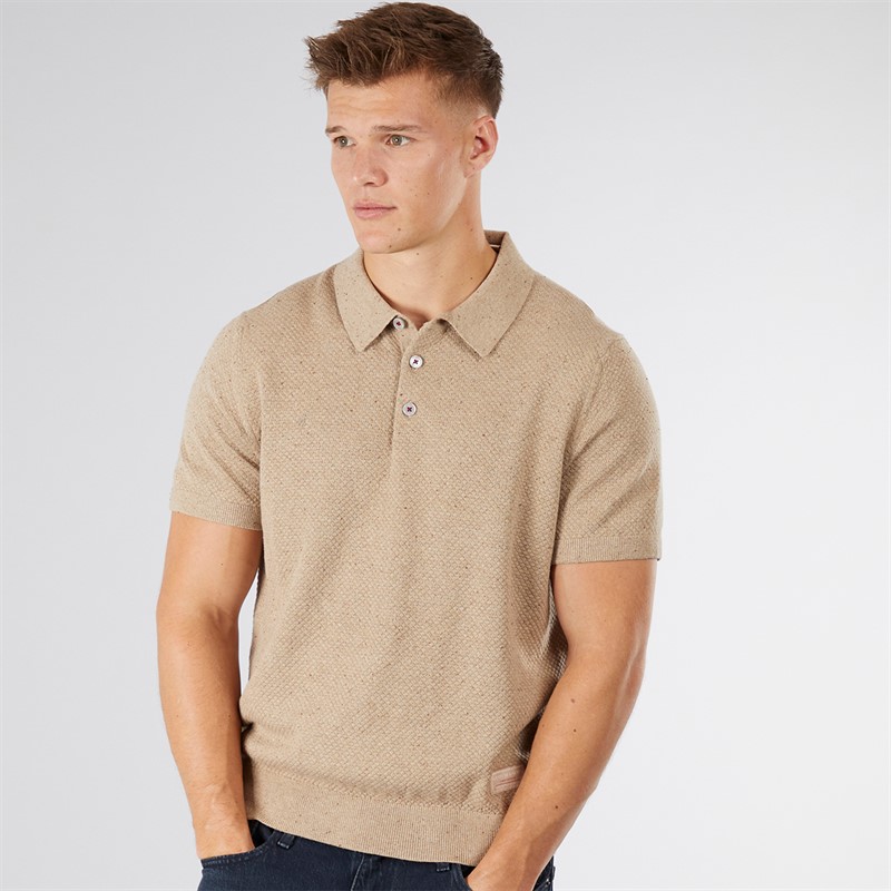Scotch & Soda Herren Strick Polo mit Struktur Wechsel Taupe