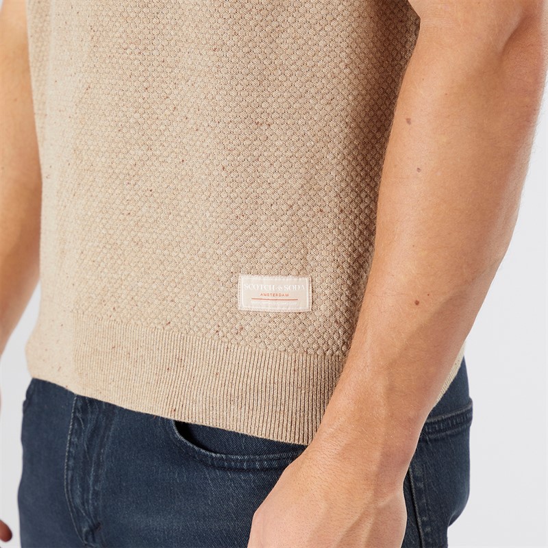 Scotch & Soda Herren Strick Polo mit Struktur Wechsel Taupe