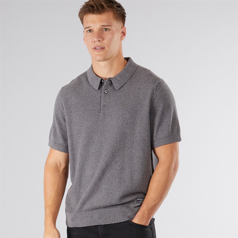 Scotch & Soda Polo Tricot Texturé Homme Gris Foncé