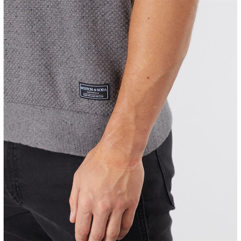 Scotch & Soda Polo Tricot Texturé Homme Gris Foncé