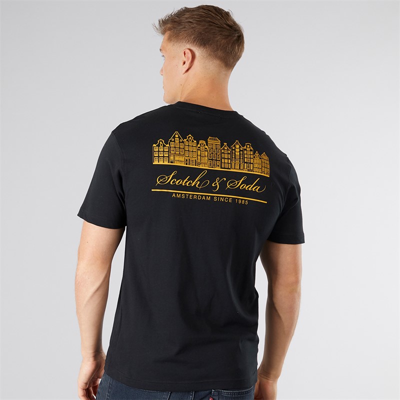 Scotch & Soda Herren Grafik T-Shirt Schwarz / Rot