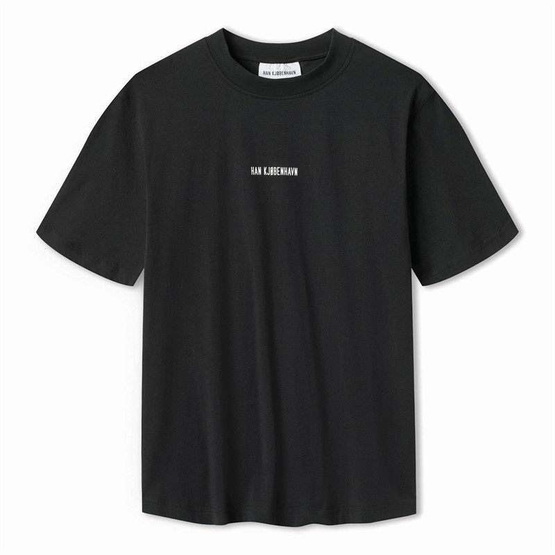 Han KJØBENHAVN T-Shirt Herren mit Schriftzug Logo Boxy Schwarz