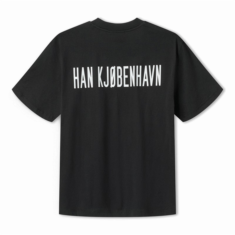 Han KJØBENHAVN T-Shirt Herren mit Schriftzug Logo Boxy Schwarz