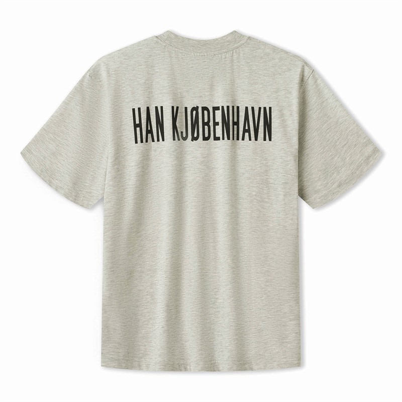 Han KJØBENHAVN T-shirt met Script Logo in Boxy Fit Grijs Melange voor heren