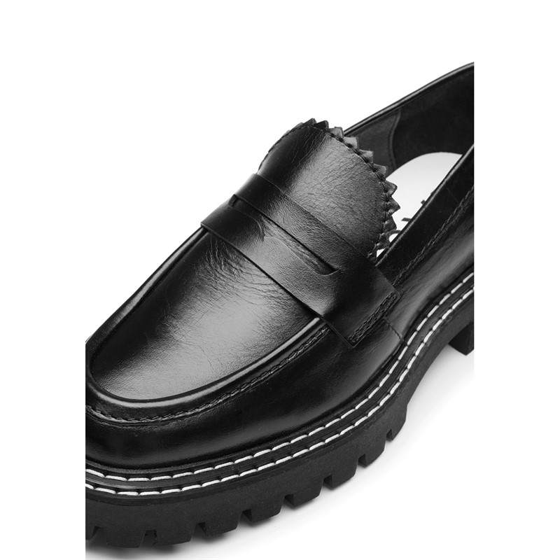 LÄST Damesschoenen Matter Loafer Leder Loafers Zwart